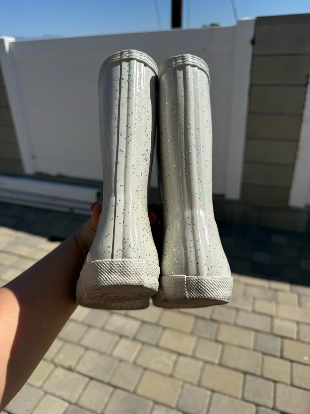 Hunter Kids Glitter Rain Boots - Cream with Multicolor Sparkle